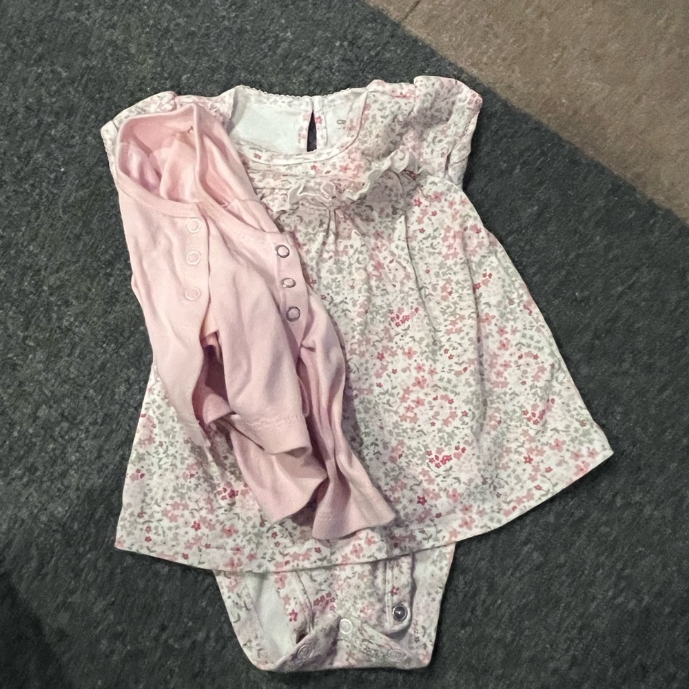 Floral Baby Dress with Pink Onesie